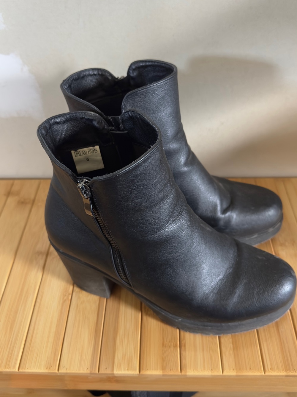 Dream Pairs Black Leather-Look Ankle Booties with Side Zip